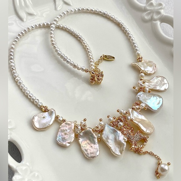 N291-Premium Keshi Pearl And Baby Pearl Pony Necklace - Picture 3 of 12